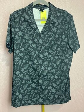 all in motion Dark Teal Floral Short Sleeve Button-Down Shirt